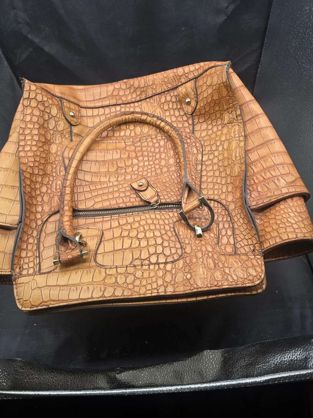 London Fog Croc-Embossed Tote in Cognac Tan